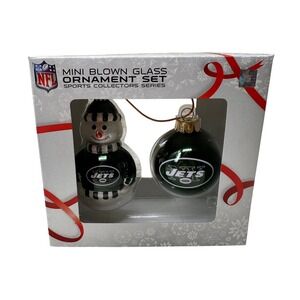 NFL New York Jets Mini Blown Glass Ornament Set Snowman Christmas Tree Decor New